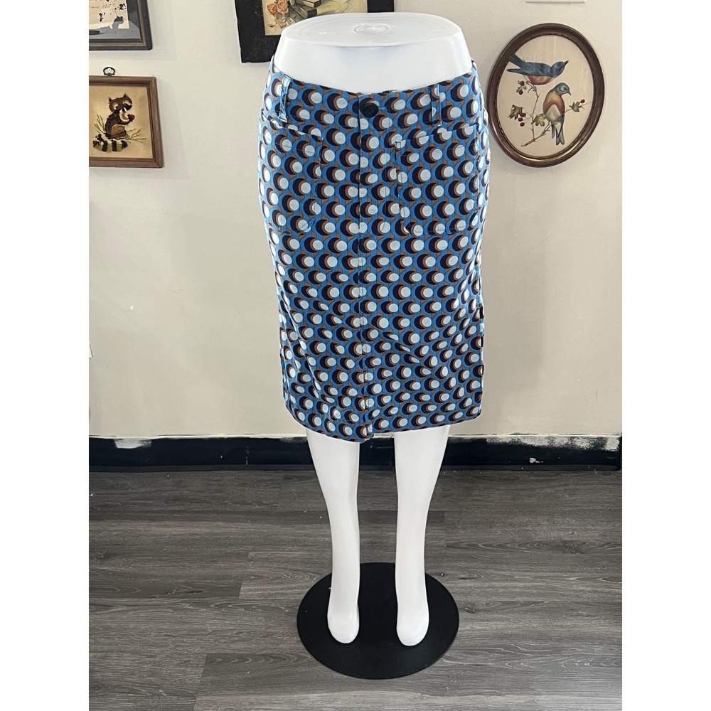 Maeve by Anthropologie Blue Retro Geometric Print Midi Skirt Size M